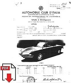 1966 Alfa Romeo Giulia Spider 1600 FIA homologation form PDF download (ACI)